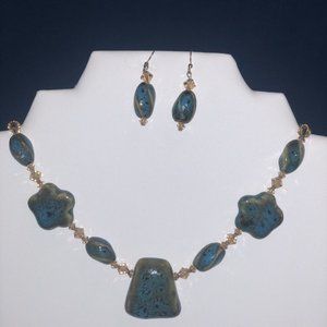 Blue/Green BOHO Necklace with Matching Earrings